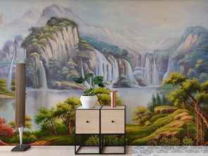 山水連天純手繪藝術(shù)油畫背景壁畫圖片素材 效果圖下載 油畫 立體油畫電視背景墻圖大全 電視背景墻編號 17396311